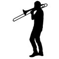 Silhouette of musician playing the trombone on a white background Royalty Free Stock Photo