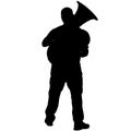 Silhouette of musician playing the tuba on a white background