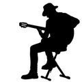 Silhouette musician plays the guitar on a white background