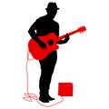 Silhouette musician plays the guitar on a white background