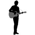 Silhouette musician plays the guitar on a white background