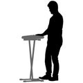 Silhouette musician plays the synthesizer on a white background Royalty Free Stock Photo