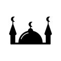 Silhouette Muslim mosque. Outline religious icon. Black simple illustration of islam, house for prayers with two. Flat isolated