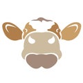 The silhouette of the muzzle, the head of a cow, painted in brown, beige. Logo animal cow