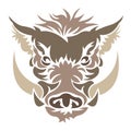 The silhouette of the muzzle of a wild boar, wild pig, is painted in brown in Celtic style. The emblem of the hunting club