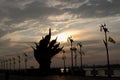 Silhouette of Naga statue which is a public landmark of Nong Khai province of Thailand.