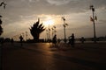 Silhouette of Naga statue which is a public landmark of Nong Khai province of Thailand.