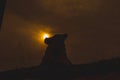 Silhouette of Nandi idol during sunset in the background Royalty Free Stock Photo