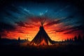 Silhouette of a Native American Indian teepee under a starry night Royalty Free Stock Photo