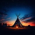 Silhouette of a Native American Indian teepee under a starry night Royalty Free Stock Photo