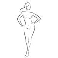 Silhouette of a nice lady, she is standing. The girl has a beautiful naked figure. The woman is a young sexy and slender