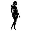 Silhouette of a nice lady, she is standing. The girl has a beautiful naked figure. The woman is a young sexy and slender