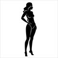 Silhouette of a nice lady, she is standing. The girl has a beautiful naked figure. The woman is a young sexy and slender