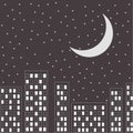 Silhouette of the night city. Stars and moon in th