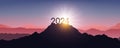 Silhouette of number 2024 on the mountain, concept Happy New Year celebration shiny design for decorative - vector