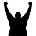 Silhouette of an obese man raising his arms. Victory gesture