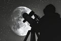 Silhouette Observing Moon Through Telescope Royalty Free Stock Photo