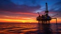 silhouette ocean oil rig Royalty Free Stock Photo