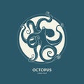 Silhouette of octopus. Template for labels. Vector