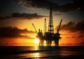 silhouette of offshore oil rig during sunset with dramatic sky Royalty Free Stock Photo