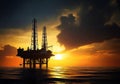 silhouette of offshore oil rig during sunset with dramatic sky Royalty Free Stock Photo