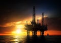 silhouette of offshore oil rig during sunset with dramatic sky Royalty Free Stock Photo