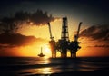 silhouette of offshore oil rig during sunset with dramatic sky Royalty Free Stock Photo