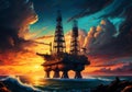 silhouette of offshore oil rig during sunset with dramatic sky Royalty Free Stock Photo