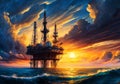 silhouette of offshore oil rig during sunset with dramatic sky Royalty Free Stock Photo