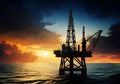 silhouette of offshore oil rig during sunset with dramatic sky Royalty Free Stock Photo