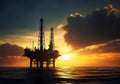 silhouette of offshore oil rig during sunset with dramatic sky Royalty Free Stock Photo