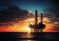 silhouette of offshore oil rig during sunset with dramatic sky Royalty Free Stock Photo