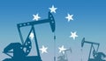 silhouette of oil pumps against flag of Naval jack of the Confederate states of America USA. Extraction grade crude oil and gas.