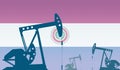 silhouette of oil pumps against flag of Paraguay. Extraction grade crude oil and gas. concept of oil fields and oil companies,