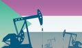 silhouette of oil pumps against flag of Sudan. Extraction grade crude oil and gas. concept of oil fields and oil companies,