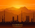 Silhouette of oil refinery or chemical plant Royalty Free Stock Photo