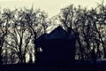 silhouette of an old house right in top of the hill Royalty Free Stock Photo