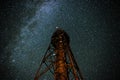 Silhouette of the Old Lighthouse against the background of the starry sky Royalty Free Stock Photo