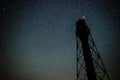 Silhouette of the Old Lighthouse against the background of the starry sky Royalty Free Stock Photo