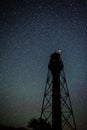 Silhouette of the Old Lighthouse and trees against the background of the starry sky Royalty Free Stock Photo