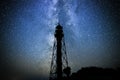 Silhouette of the Old Lighthouse and trees against the background of the starry sky Royalty Free Stock Photo