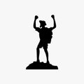 silhouette of old man hiker having fun celebrating success on hill top with both hands raised Royalty Free Stock Photo