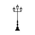 Silhouette of an old street light. Street architecture, decorative street lighting. Vector black silhouette streetlight Royalty Free Stock Photo