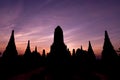 Silhouette of Old Temple wat Chaiwatthanaram of Ayuthaya Province Royalty Free Stock Photo