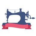 Silhouette of an old vintage sewing machine with thread and ribbon for your inscription Royalty Free Stock Photo