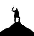 Silhouette of one climber with ice axe in hand Royalty Free Stock Photo