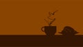 Silhouette one coffee cup with beautiful smoke and one croissant. take a break with your favorite drink. vector illustration