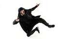 The silhouette of one hip hop male break dancer dancing on white background Royalty Free Stock Photo