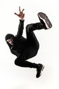 The silhouette of one hip hop male break dancer dancing on white background Royalty Free Stock Photo