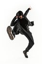 The silhouette of one hip hop male break dancer dancing on white background Royalty Free Stock Photo